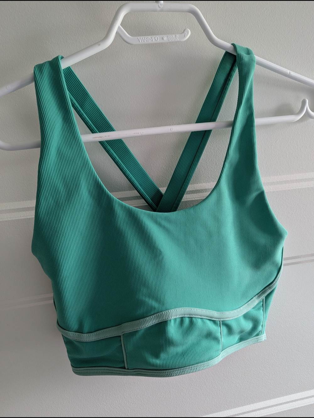 Wilo The Label Ribbed Long-Line Cross-Back Sports Bra - Teal sz S